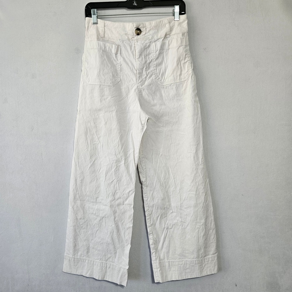 Maeve White Wide-Leg Linen Blend Pants - Picture 2 of 16